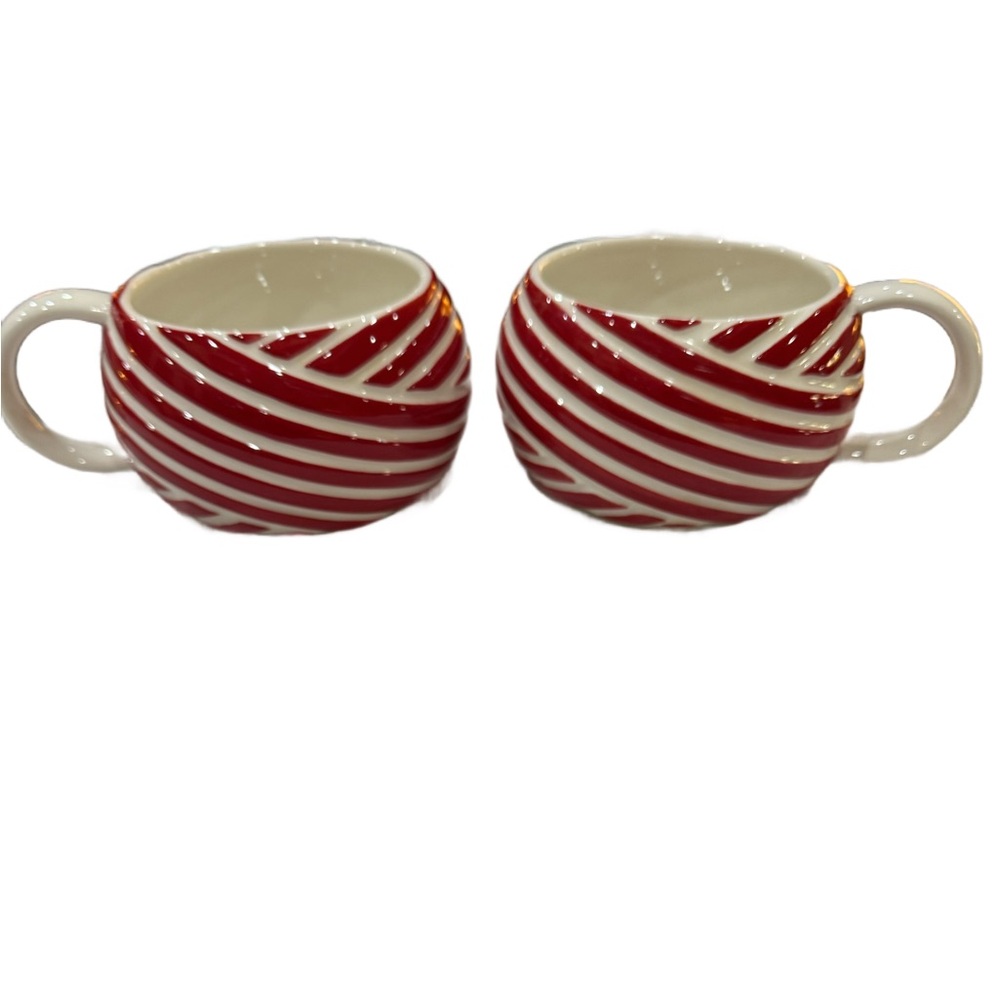 Vintage Starbucks Red and White Striped Christmas Ceramic Mugs